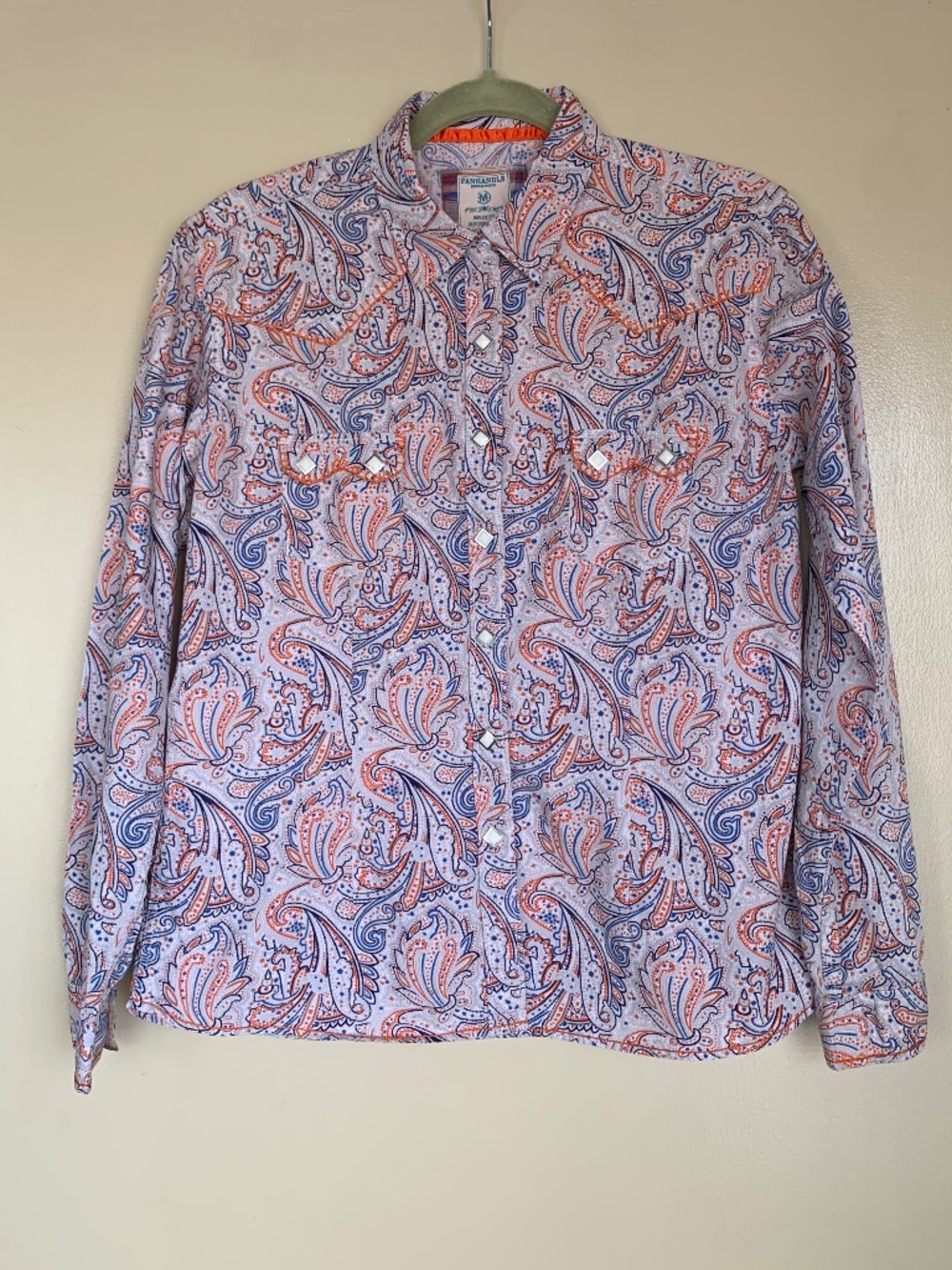 Panhandle Rough Stock Paisley Diamond Pearl Snap Shirt Western Cowgirl Texas M